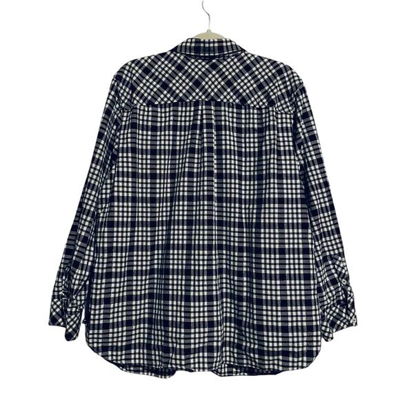 Talbots Top Womens 2X Black Plaid Button Up Long Sleeve Silver Metallic Cotton - Picture 6 of 6